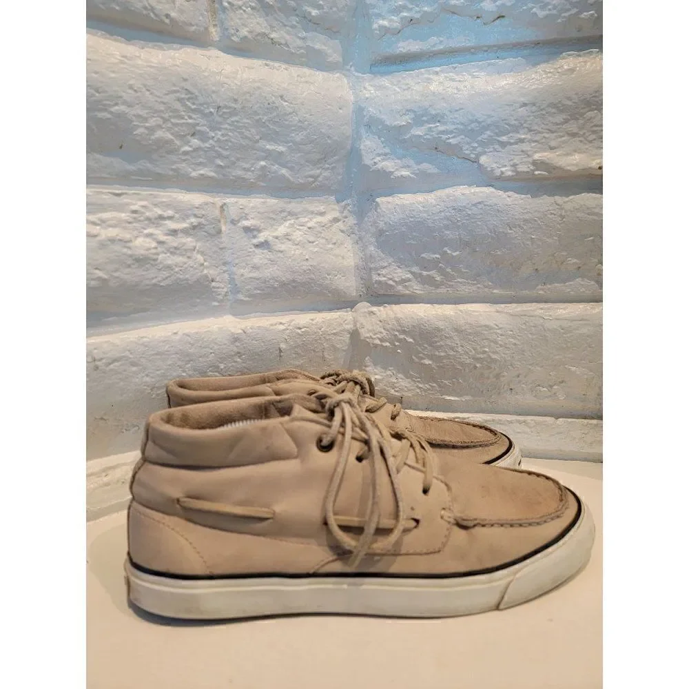 CONVERSE Jack Purcell Cream / Khaki Leather Mid top Boat Shoes Mens Size 8.5 wom